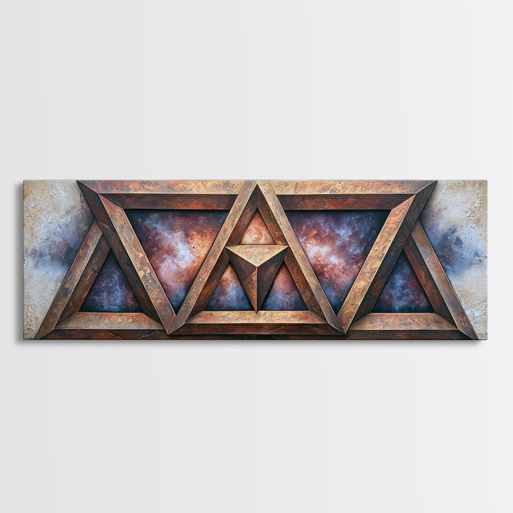 Star Tetrahedron with Watercolor Galaxy Wash Framed Canvas Print, Sacred Geometry Art, Wall Art, Living Room Decor, Geometry, SGA-3x1-72