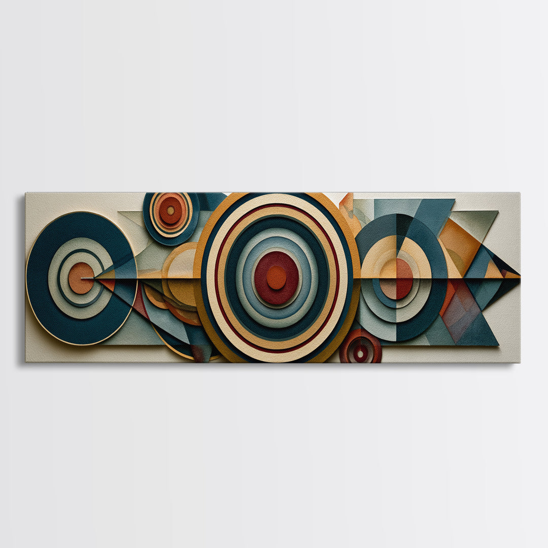 Concentric Circles and Triangles Framed Canvas Print, Sacred Geometry Art, Abstract Art Print, Living Room Decor, Geometry, SGA-3x1-73