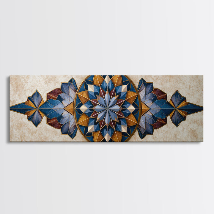 Gold Line Compass Mandala on Parchment Canvas Print, Sacred Geometry Art, Rustic Home Decor, Living Room Decor, Abstract Art, SGA-3x1-85
