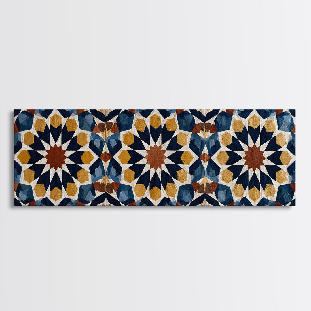 Moroccan Sacred Tile Star Pattern Canvas Print, Sacred Geometry Art, Minimalist Decor, Living Room Decor, Oil Painting, SGA-3x1-88