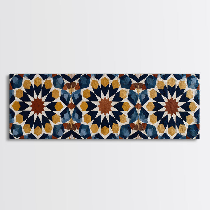 Moroccan Sacred Tile Star Pattern Canvas Print, Sacred Geometry Art, Minimalist Decor, Living Room Decor, Oil Painting, SGA-3x1-88