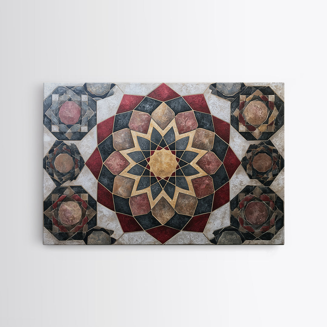 Moroccan Sacred Tile Star Pattern Framed Canvas Print, Sacred Geometry Art, Living Room Decor, Geometry, Mandala Wall Art, SGA-3x2-28