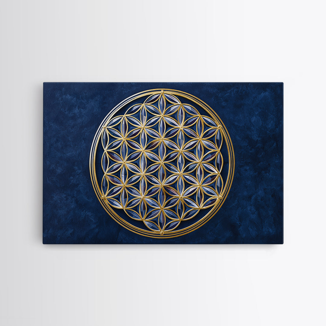 Flower of Life Pattern Framed Canvas Print, Sacred Geometry Art, Floral Prints, Living Room Decor, Oil Painting, Geometry, SGA-3x2-5