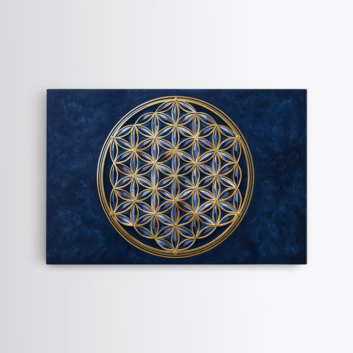 Flower of Life Pattern Framed Canvas Print, Sacred Geometry Art, Floral Prints, Living Room Decor, Oil Painting, Geometry, SGA-3x2-5