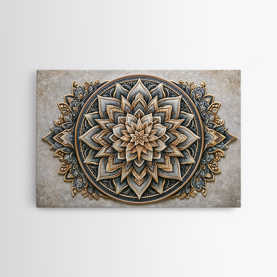 Mandala Lotus with Precise Radial Symmetry Canvas Print, Sacred Geometry Art, Midcentury Modern, Living Room Decor, Geometry, SGA-3x2-54