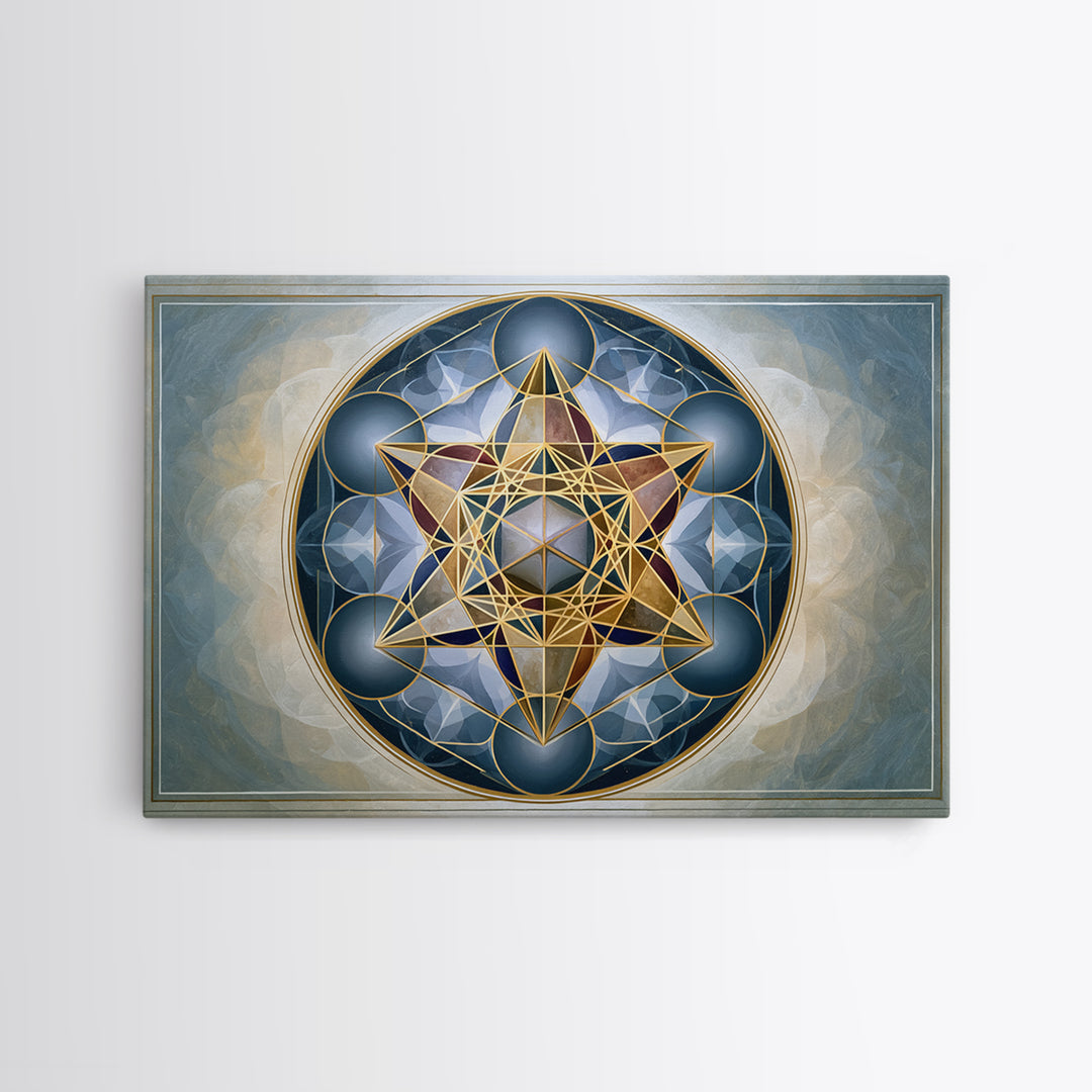 Metatron Cube with Celestial Background Framed Canvas Print, Sacred Geometry Art, Digital Art, Living Room Decor, Oil Painting, SGA-3x2-55