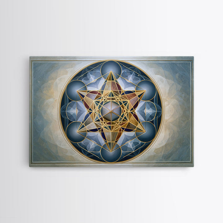 Metatron Cube with Celestial Background Framed Canvas Print, Sacred Geometry Art, Digital Art, Living Room Decor, Oil Painting, SGA-3x2-55