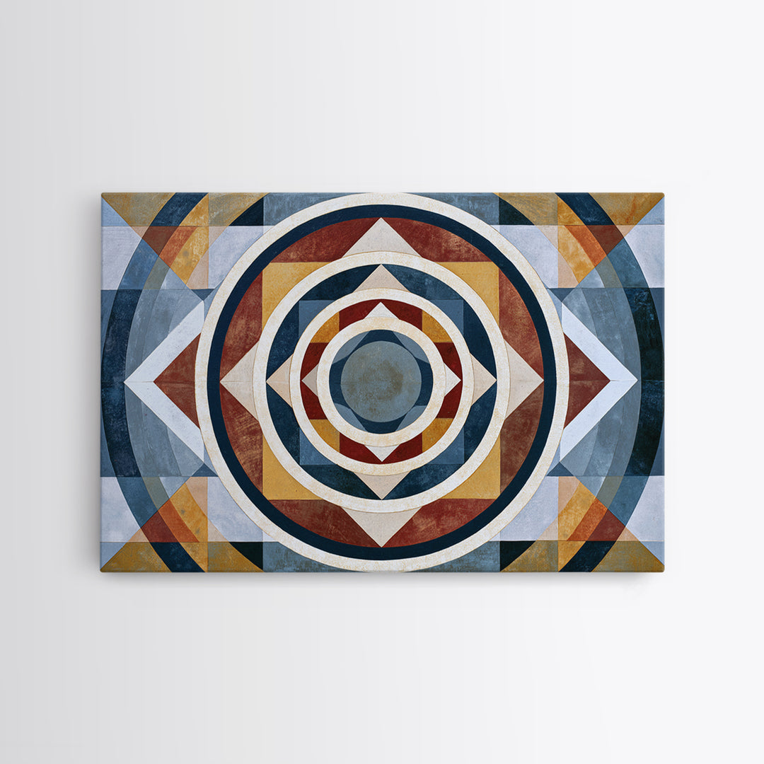 Concentric Circles and Triangles Canvas Print, Sacred Geometry Art, Wabi Sabi Art, Living Room Decor, Oil Painting, Geometry, SGA-3x2-61