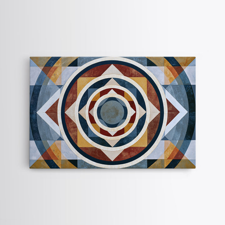 Concentric Circles and Triangles Canvas Print, Sacred Geometry Art, Wabi Sabi Art, Living Room Decor, Oil Painting, Geometry, SGA-3x2-61