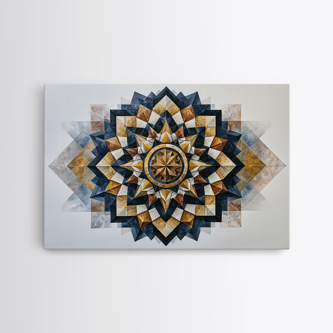 Black and Gold Geometric Rosette Framed Canvas Print, Sacred Geometry Art, Home Decor, Living Room Decor, Fine Art, Geometry, SGA-3x2-64