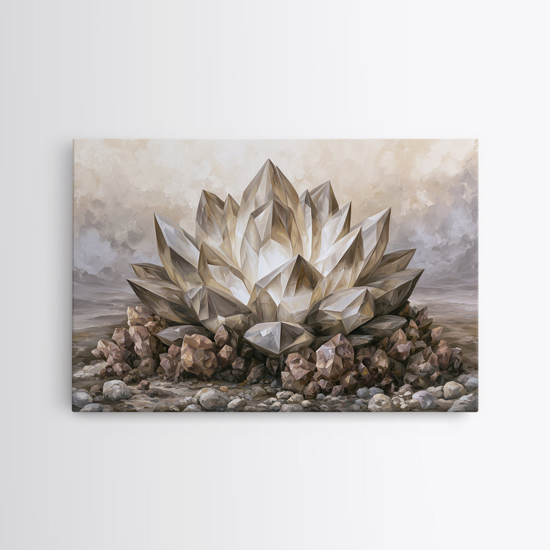 Crystal Lotus Arrangement Canvas Print, Sacred Geometry Art, Neutral Decor, Living Room Decor, Fine Art, Geometry, Wall Decor, SGA-3x2-72