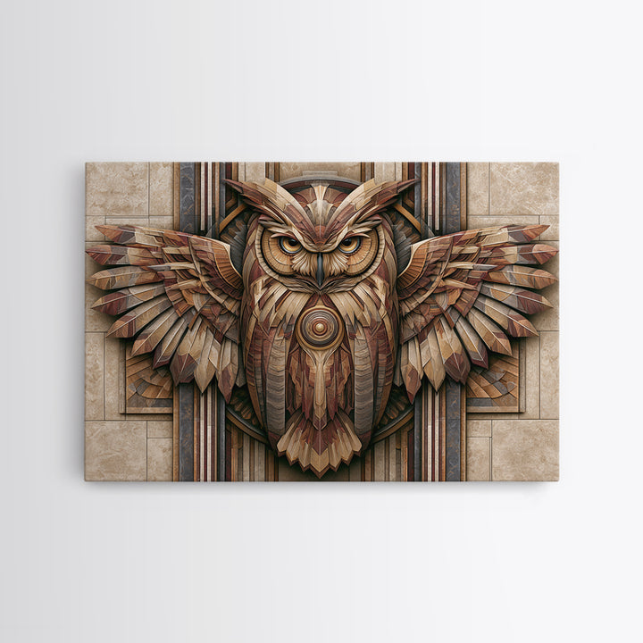 Sacred Owl Formed from Symmetrical Linework Canvas Print, Sacred Geometry Art, Geometric Wall Art, Living Room Decor, Geometry, SGA-3x2-94