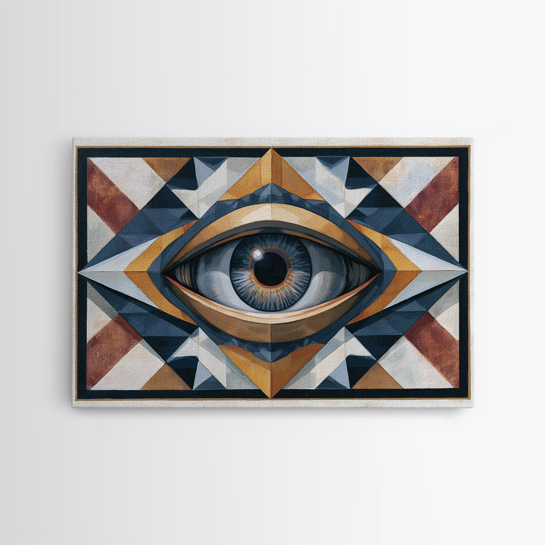 Cosmic Eye Inside Geometric Frame Framed Canvas Print, Sacred Geometry Art, Living Room Decor, Abstract Art, Geometry, SGA-3x2-95