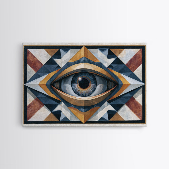 Cosmic Eye Inside Geometric Frame Framed Canvas Print, Sacred Geometry Art, Living Room Decor, Abstract Art, Geometry, SGA-3x2-95