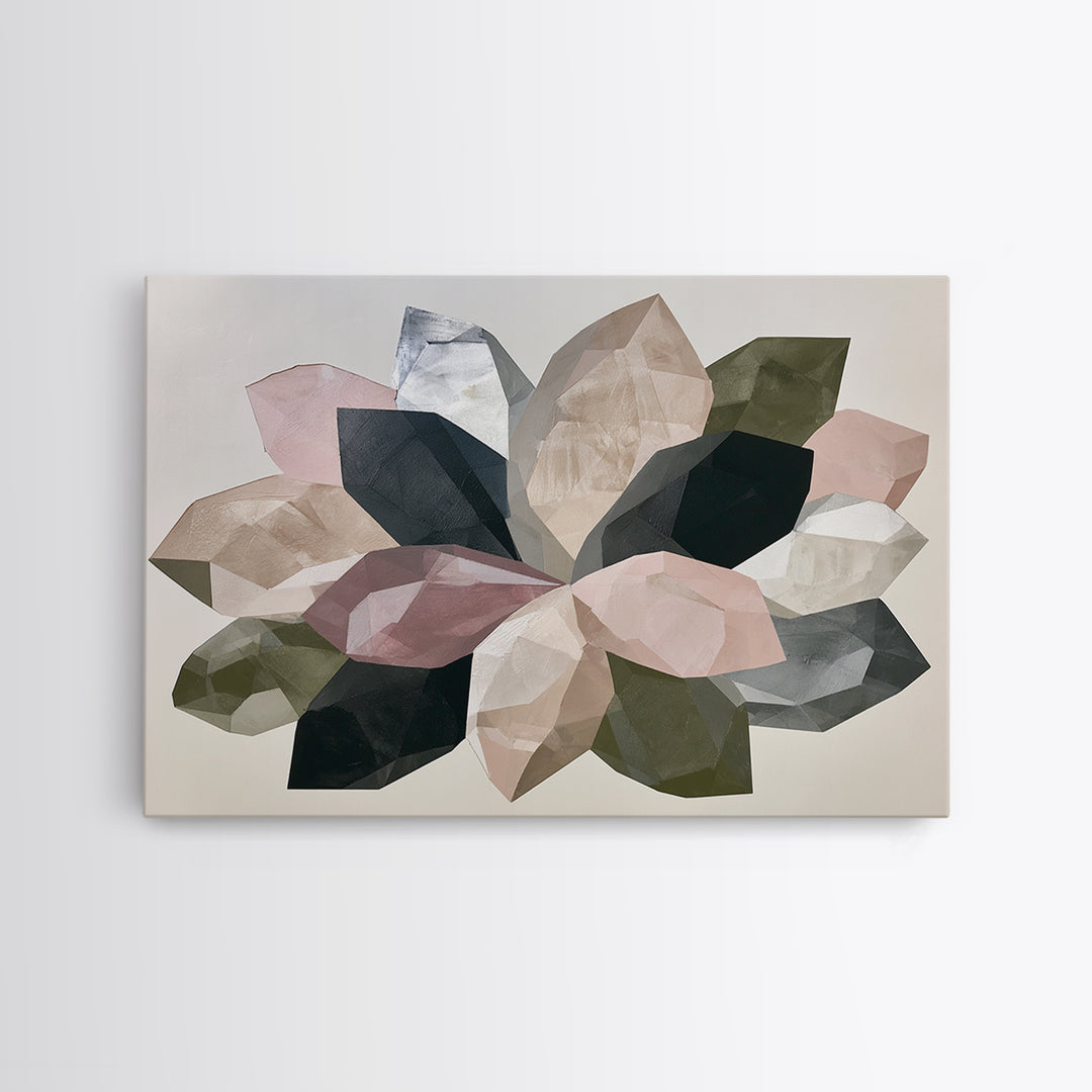 Crystal Lotus Arrangement Framed Canvas Print, Sacred Geometry Art, Art Print, Living Room Decor, Oil Painting, Geometry, SGA-3x2-96