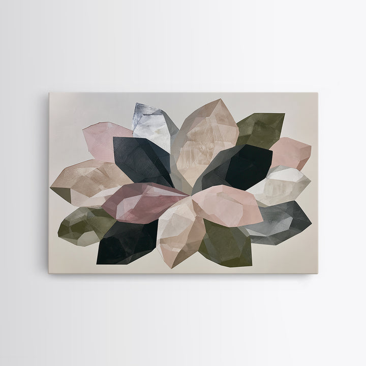 Crystal Lotus Arrangement Framed Canvas Print, Sacred Geometry Art, Art Print, Living Room Decor, Oil Painting, Geometry, SGA-3x2-96