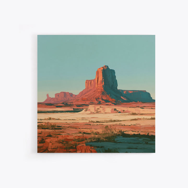 Desert Mesas in Terracotta and Turquoise Framed Canvas Print, Southwestern Art, Modern Decor, Southwestern Decor, Mesa, SOU-1x1-1