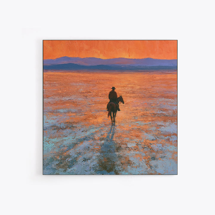 Horse Rider Crossing Desert at Dusk Framed Canvas Print, Southwestern Art, Farmhouse Wall Art, Southwestern Decor, Mesa, SOU-1x1-43