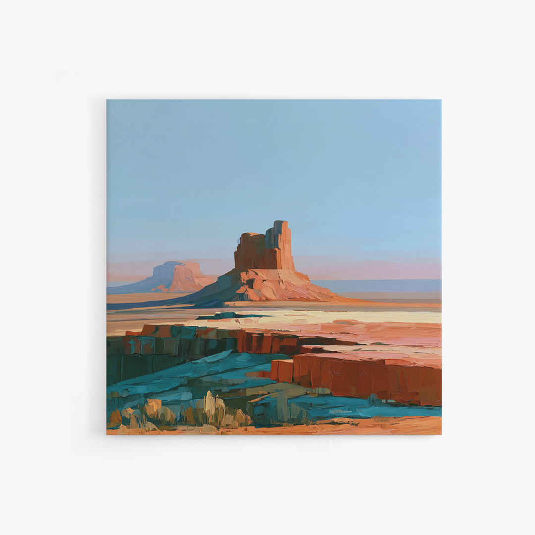 Desert Mesas in Terracotta and Turquoise Framed Canvas Print, Southwestern Art, Southwestern Decor, Watercolor Art, Mesa, SOU-1x1-73