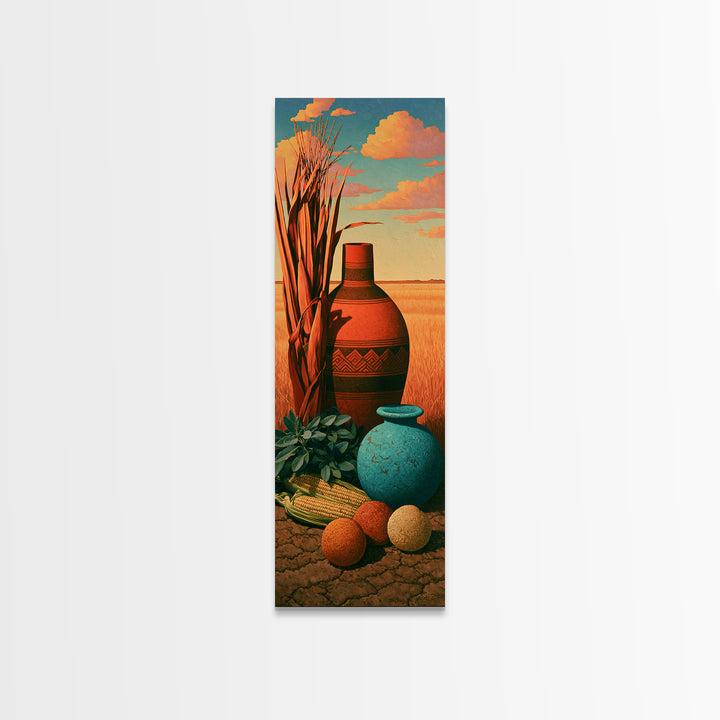 Pueblo Pottery Still Life Canvas Print, Southwestern Art, Landscape Art, Southwestern Decor, Fine Art, Mesa, Statement Artwork, SOU-1x3-59