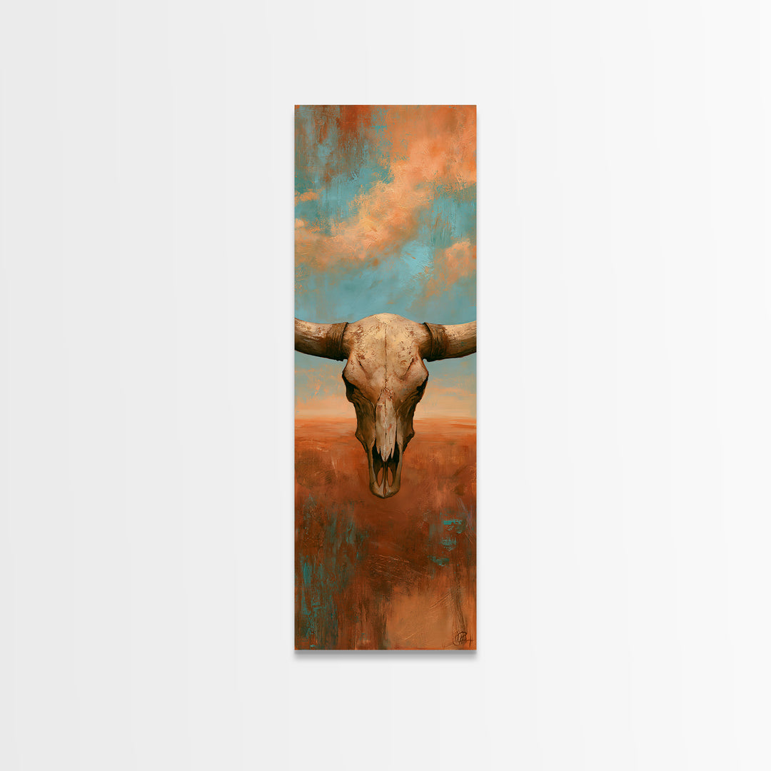 Sun Bleached Longhorn Skull Still Life Framed Canvas Print, Southwestern Art, Wall Art, Southwestern Decor, Oil Painting, Mesa, SOU-1x3-69