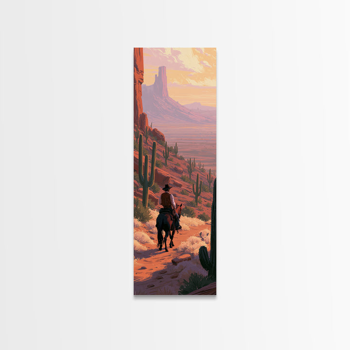 Horse Rider Crossing Desert at Dusk Canvas Print, Southwestern Art, Original Art, Southwestern Decor, Fine Art, Mesa, SOU-1x3-7