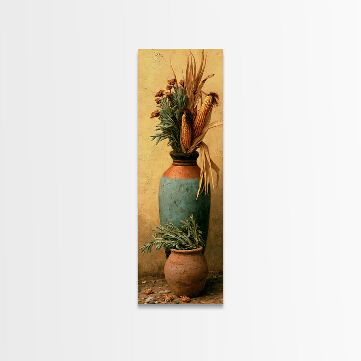 Pueblo Pottery Still Life Framed Canvas Print, Southwestern Art, Antique Oil Painting, Southwestern Decor, Fine Art, Mesa, SOU-1x3-83