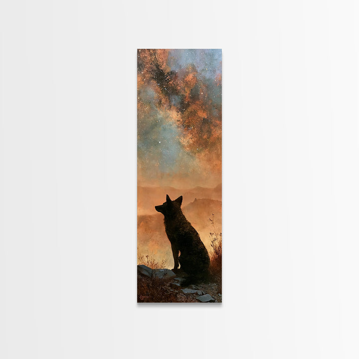 Coyote Silhouette Beneath Starry Sky Canvas Print, Southwestern Art, Art Print, Southwestern Decor, Watercolor Art, Mesa, SOU-1x3-99
