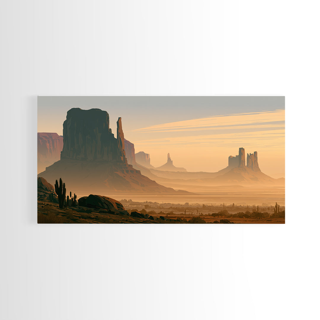 Monument Valley Silhouette Framed Canvas Print, Southwestern Art, Minimalist Decor, Southwestern Decor, Oil Painting, Mesa, SOU-2x1-30