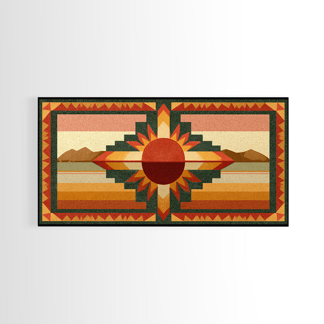 Sun Symbol with Geometric Southwest Border Canvas Print, Southwestern Art, Southwestern Decor, Abstract Art, Mesa, SOU-2x1-41