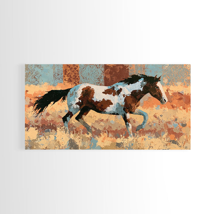 Wild Mustang Running Through Dusty Canyon Framed Canvas Print, Southwestern Art, Southwestern Decor, Oil Painting, Mesa, SOU-2x1-50