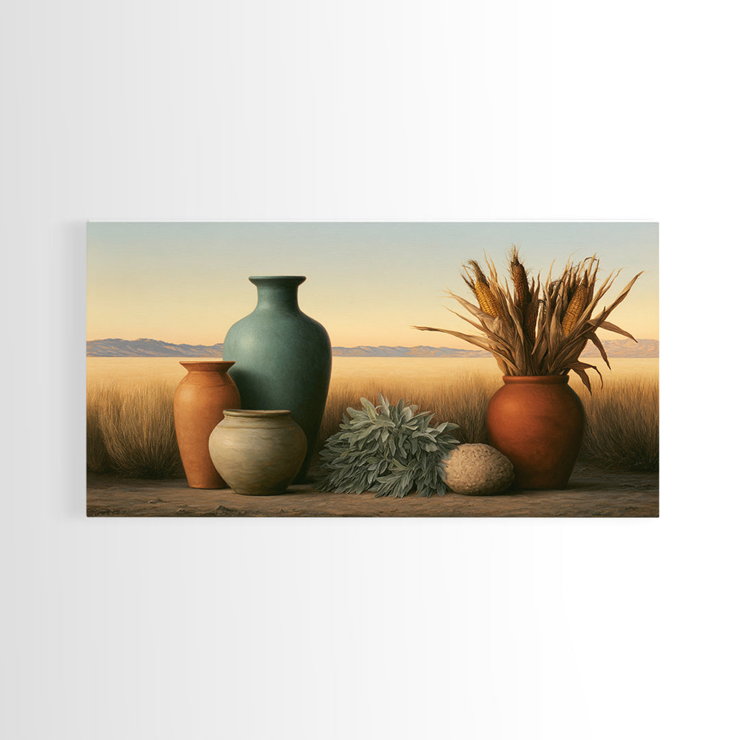 Pueblo Pottery Still Life Framed Canvas Print, Southwestern Art, Gallery Decor, Southwestern Decor, Fine Art, Mesa, Wall Art, SOU-2x1-67