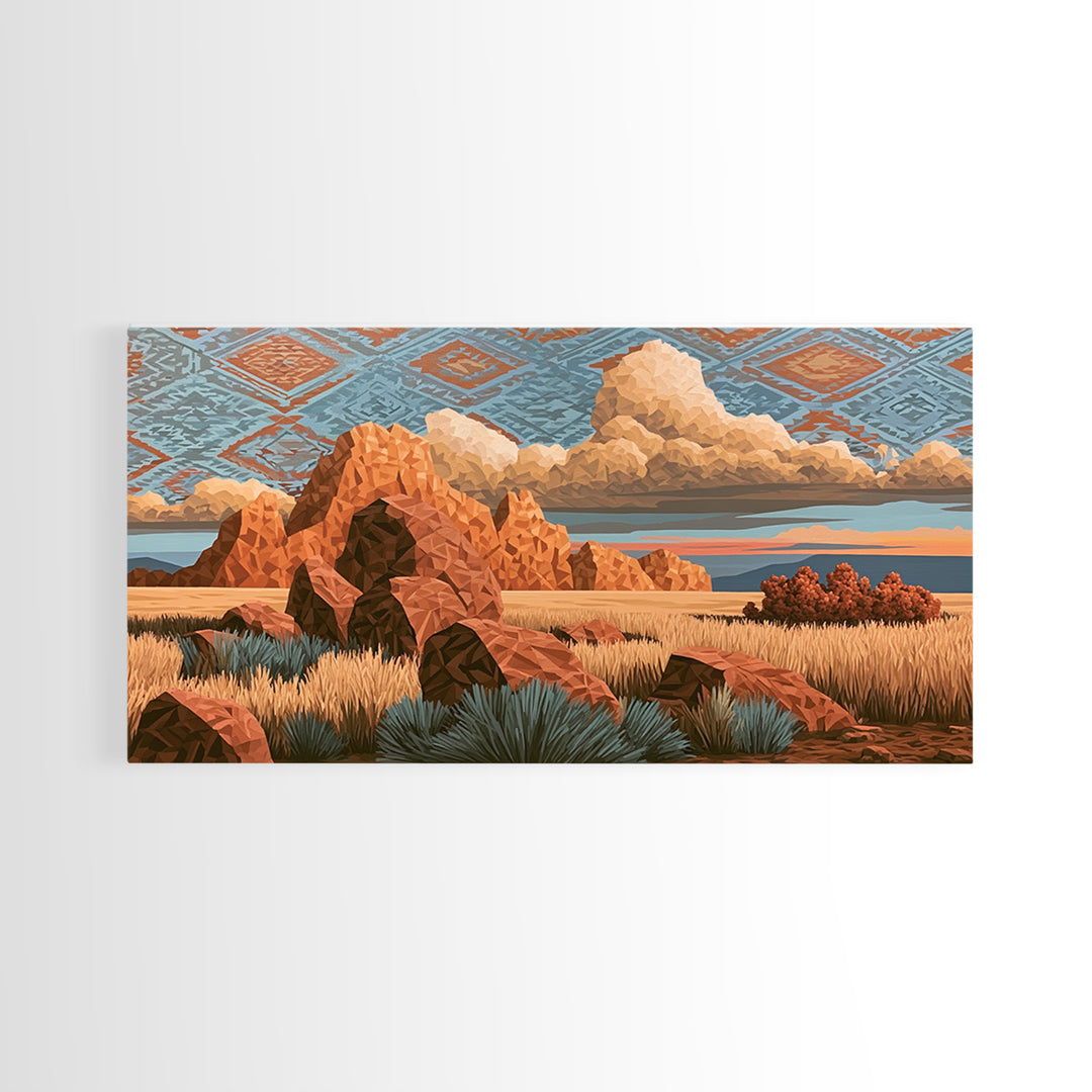 Navajo Geometric Pattern Framed Canvas Print, Southwestern Art, Original Art, Southwestern Decor, Abstract Art, Mesa, SOU-2x1-72