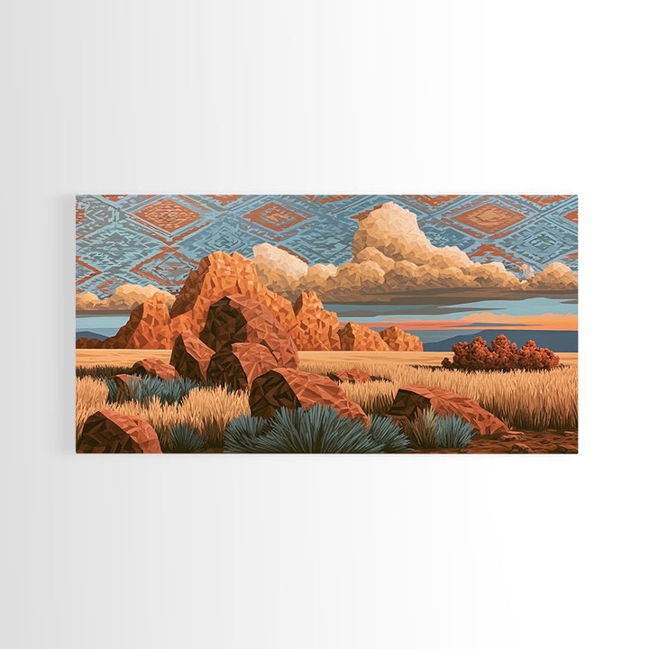 Navajo Geometric Pattern Framed Canvas Print, Southwestern Art, Original Art, Southwestern Decor, Abstract Art, Mesa, SOU-2x1-72