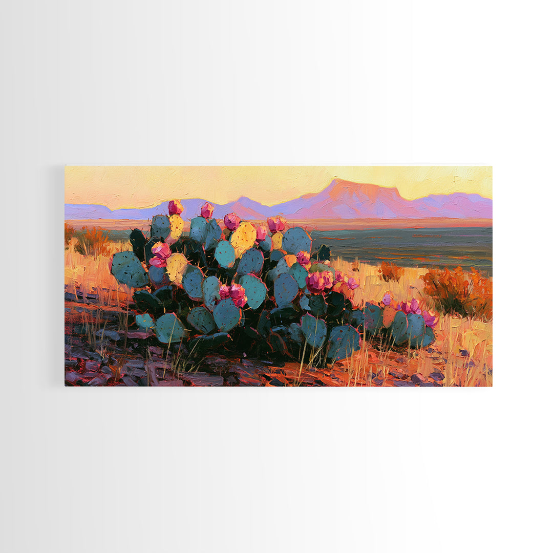 Prickly Pear Cactus Framed Canvas Print, Southwestern Art, Room Decor, Southwestern Decor, Fine Art, Mesa, Digital Wall Art, SOU-2x1-75