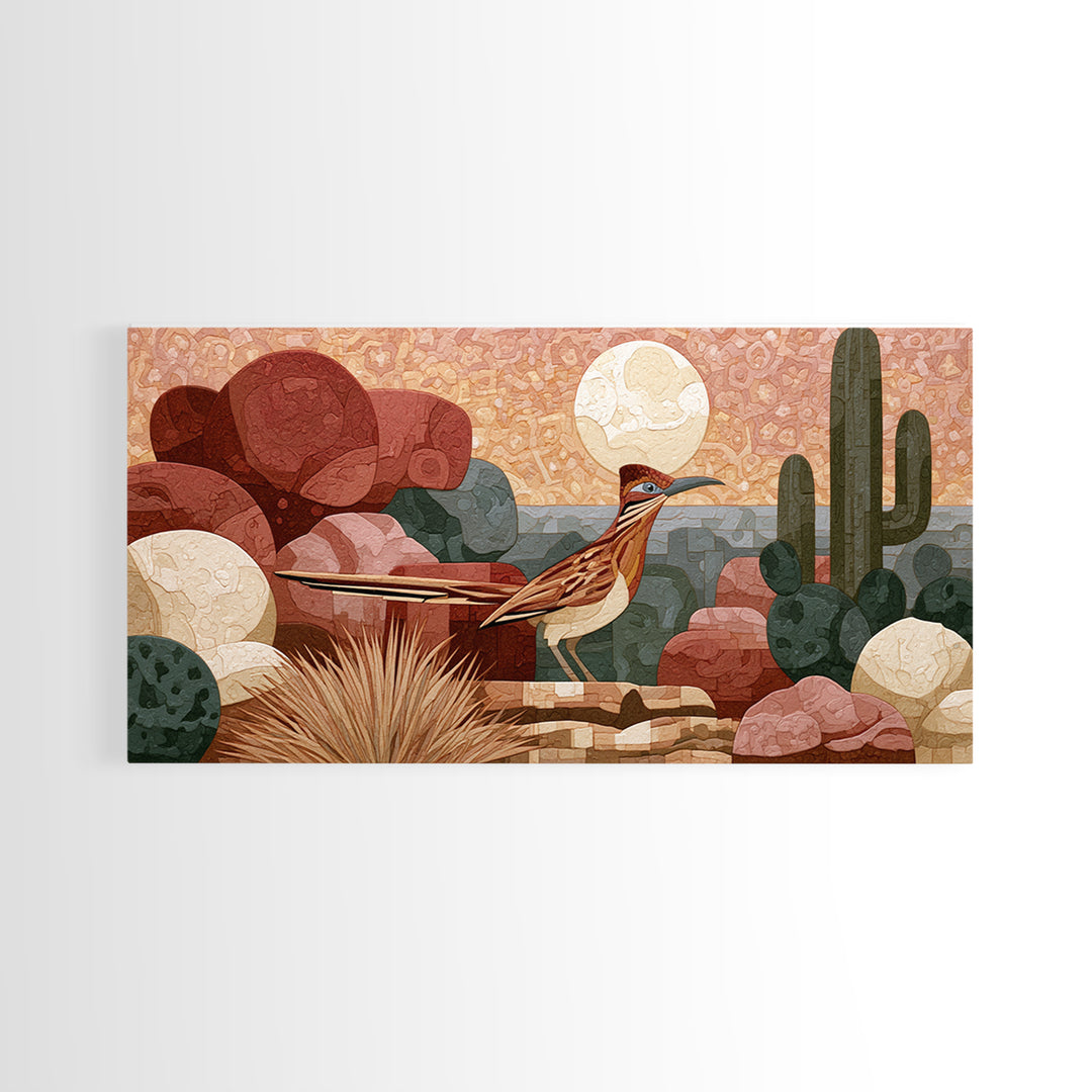 Roadrunner under a Pale Desert Moon Canvas Print, Southwestern Art, Western Decor, Southwestern Decor, Fine Art, Mesa, SOU-2x1-76