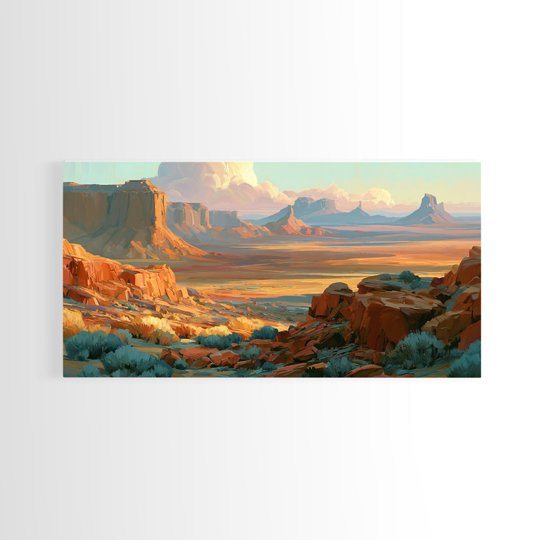 Desert Mesas in Terracotta and Turquoise Canvas Print, Southwestern Art, Western Wall Art, Southwestern Decor, Fine Art, Mesa, SOU-2x1-93