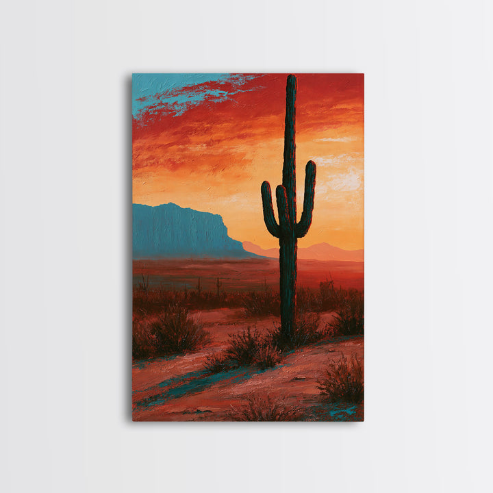 Saguaro Cactus under Enormous Sunset Canvas Print, Southwestern Art, Contemporary Art, Southwestern Decor, Fine Art, Mesa, SOU-2x3-10