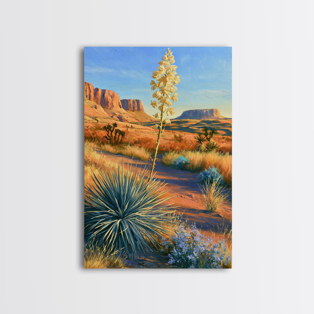 Yucca Blooms Against Clear Blue Sky Framed Canvas Print, Southwestern Art, Printable Wall Art, Southwestern Decor, Mesa, SOU-2x3-100