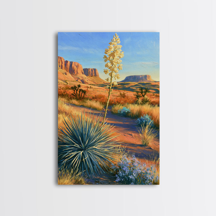 Yucca Blooms Against Clear Blue Sky Framed Canvas Print, Southwestern Art, Printable Wall Art, Southwestern Decor, Mesa, SOU-2x3-100