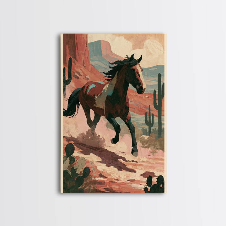 Wild Mustang Running Through Dusty Canyon Canvas Print, Southwestern Art, Wall Art, Southwestern Decor, Fine Art, Mesa, SOU-2x3-14