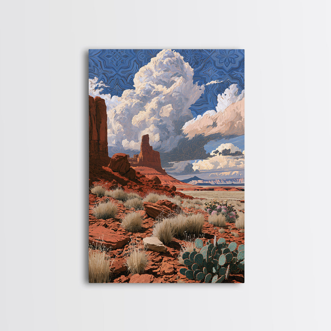 Desert Storm Clouds Framed Canvas Print, Southwestern Art, Boho Wall Decor, Southwestern Decor, Mesa, Antique Oil Painting, SOU-2x3-20