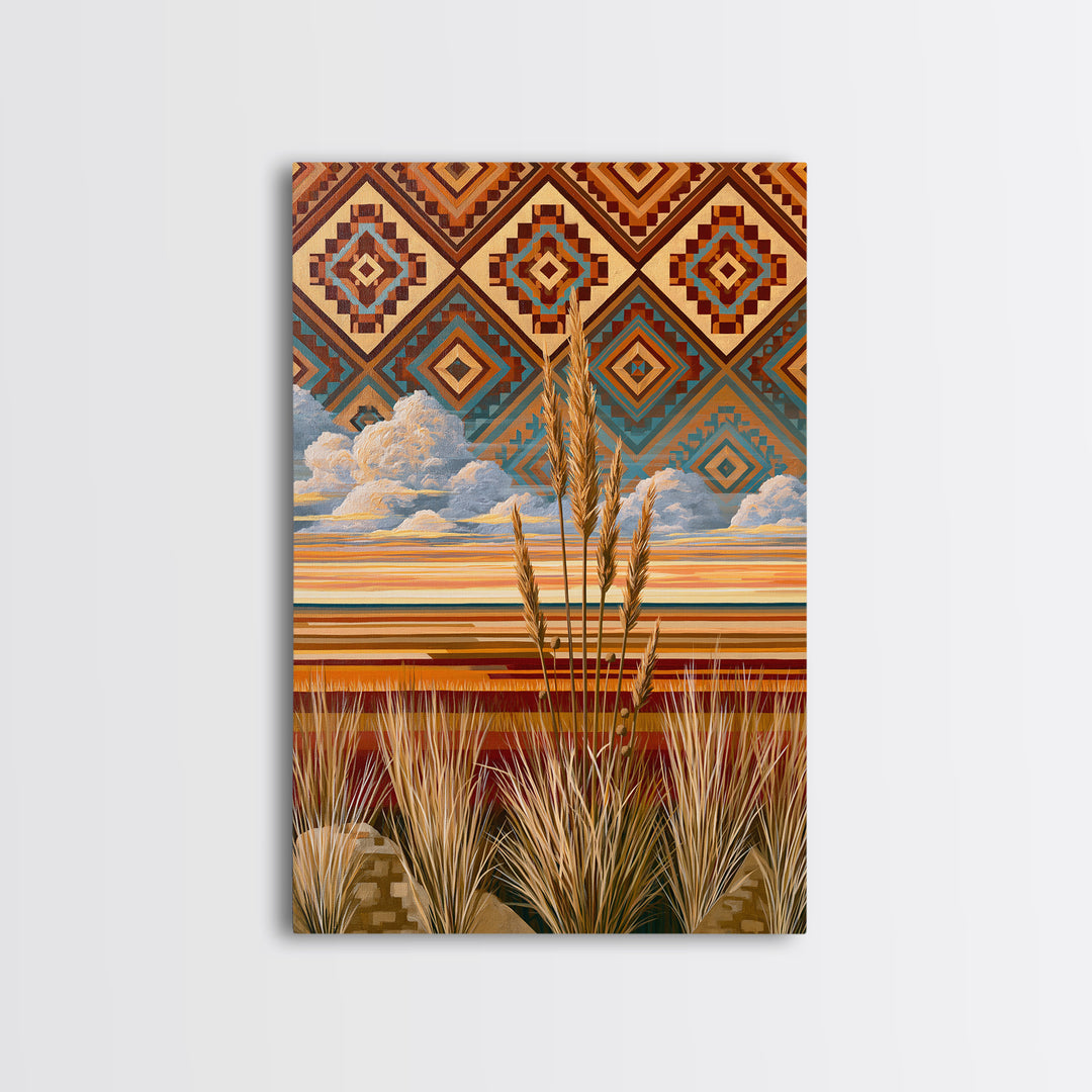 Navajo Geometric Pattern Framed Canvas Print, Southwestern Art, Original Art, Southwestern Decor, Abstract Art, Mesa, SOU-2x3-60
