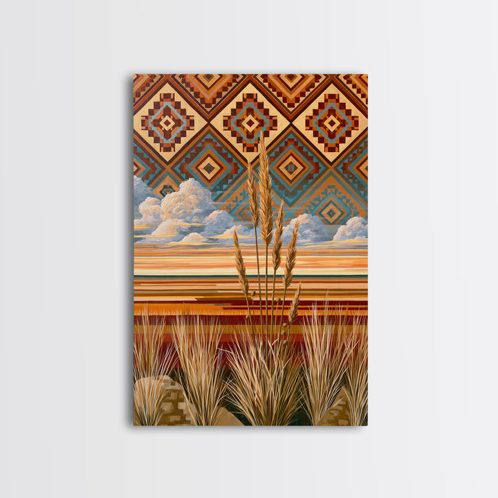 Navajo Geometric Pattern Framed Canvas Print, Southwestern Art, Original Art, Southwestern Decor, Abstract Art, Mesa, SOU-2x3-60