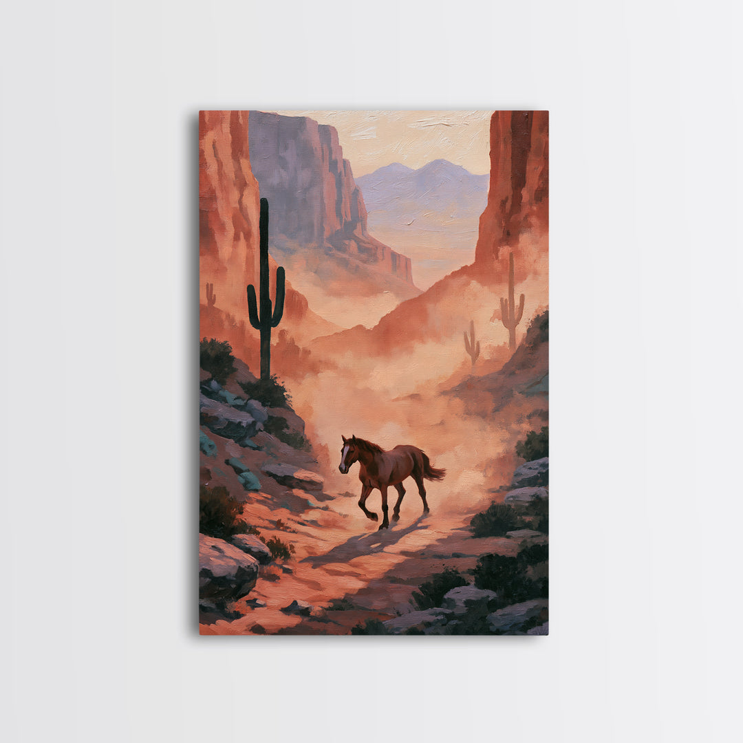 Wild Mustang Running Through Dusty Canyon Canvas Print, Southwestern Art, Printable Art, Southwestern Decor, Fine Art, Mesa, SOU-2x3-62