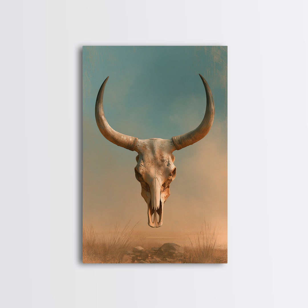 Sun Bleached Longhorn Skull Still Life Canvas Print, Southwestern Art, Tapestry Wall Art, Southwestern Decor, Fine Art, Mesa, SOU-2x3-65
