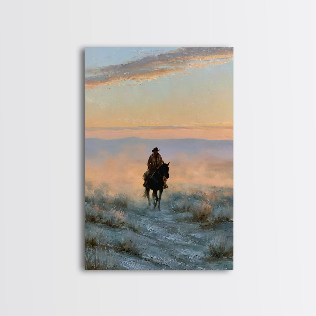 Horse Rider Crossing Desert at Dusk Canvas Print, Southwestern Art, Native American Art, Southwestern Decor, Fine Art, Mesa, SOU-2x3-99
