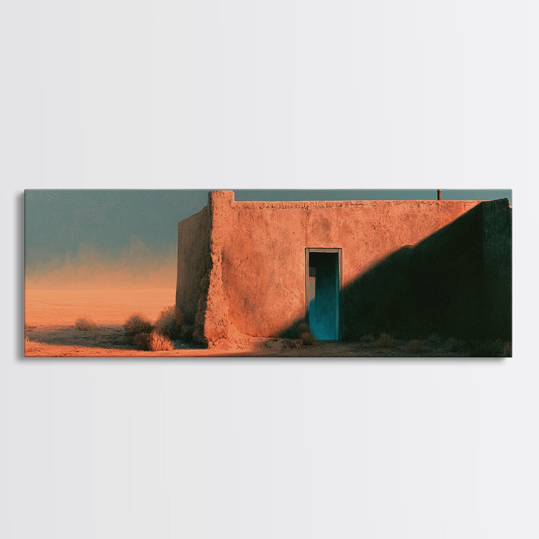 Adobe Doorway with Turquoise Blue Shadow Canvas Print, Southwestern Art, Mexican Folk Art, Southwestern Decor, Fine Art, Mesa, SOU-3x1-21