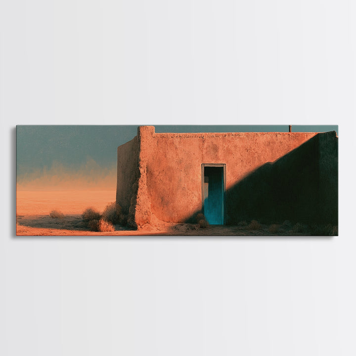 Adobe Doorway with Turquoise Blue Shadow Canvas Print, Southwestern Art, Mexican Folk Art, Southwestern Decor, Fine Art, Mesa, SOU-3x1-21
