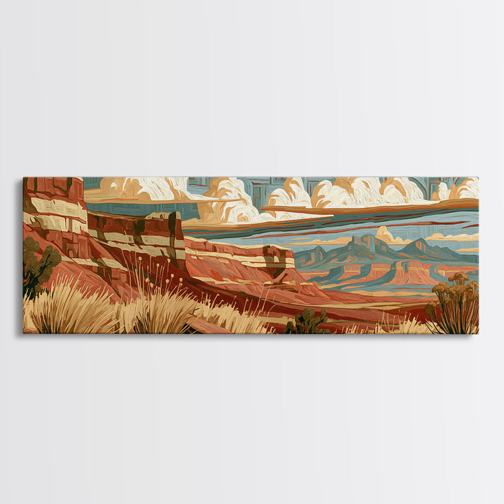 Abstract Canyon Layers Framed Canvas Print, Southwestern Art, Tapestry Wall Art, Southwestern Decor, Oil Painting, Mesa, SOU-3x1-58